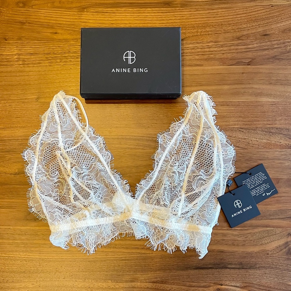 Anine Bing Lace Bra with Trim - Cream, Size Small